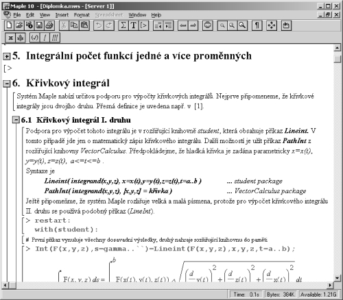 Dokument v klasickm grafickm rozhran systmu Maple do verze 9.5