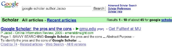 Pklad jedn prce v seznamu vsledk Google Scholar