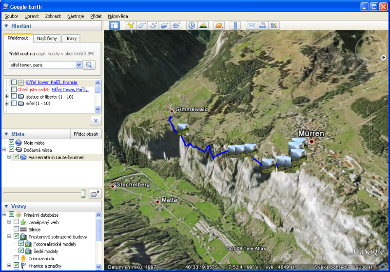 Google Earth - 3D tern s vlastn mapou 'Via Ferrata in Lauterbrunnen'